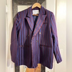 FRNCH | Women’s oversized Striped Blazer - Blue and Maroon - Size M